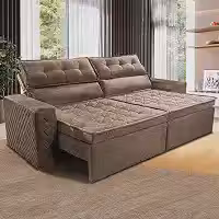 Cama inBox Sofá 4 Lugares Belém Retrátil e Reclinável em Suede Velusoft, Castor, 230cm Largura, 97cm Altura, Estrutura Eucalipto
