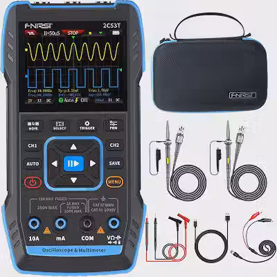 FNIRSI Osciloscópio portátil atualizado 2c53t, largura de banda de 50 mhz, gerador dds de multímetro osciloscópio digital 3 em 1, taxa de amostragem de 250 ms/s, 19999 contagens, tensão, cor