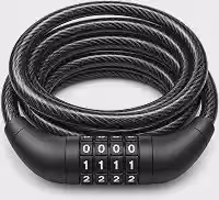 Cadeado para Bicicleta com Senha de 4 Dígitos, Cabo de Aço 100 cm x 8 mm, Trava Antifurto Flexível Revestida em PVC para Bike, Moto, Scooter e Capacete
