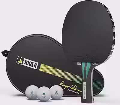 JOOLA Conjunto de raquete de tênis de mesa Hugo Calderano Carbon Pro – Inclui raquete de nível de competição com borrachas mícron aprovadas pela ITTF e lâmina de fibra de carbono, bolas de torneio 3