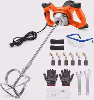 Misturador Elétrico de Argamassa e Tinta 1500W 220V, 6 Velocidades 360-930RPM, Batedor de Argamassa, Gesso, Tinta e Massa, Ferramenta Profissional para Obras e Reformas