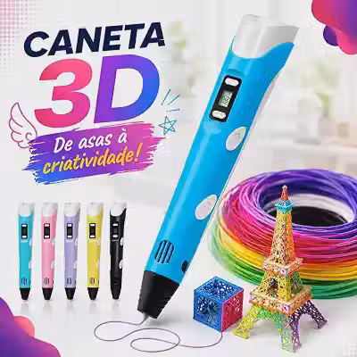 Caneta 3D Profissional adulto e infantil com Display LED + Kit Filamentos Coloridos | Brinquedo Educativo Criativo para Crianças e Adultos