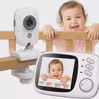 Babá Eletrônica Com Suporte para Berço Câmera para Bebês com Tela de 3.2' Visão Noturna 10M Infravermelha Temperatura, Áudio Bidirecional, Detecção de Som VOX, Modo Soneca Com Canção de Ninar
