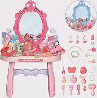 Penteadeira Brinquedo Princesa Maquiagem Espelho Menina Acessórios Faz de Conta (Rosa)