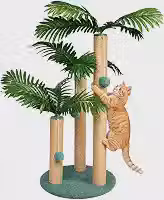 Arranhador Gato 2 Modelos Folha, 3 Postes Sisal Base 40cm Anti-Tombamento