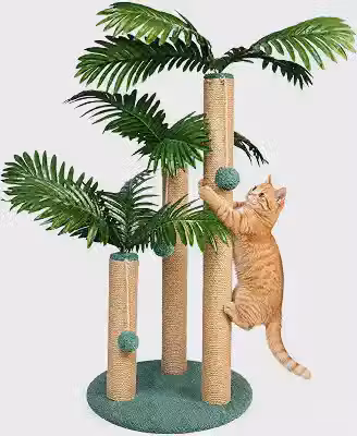 Arranhador Gato 2 Modelos Folha, 3 Postes Sisal Base 40cm Anti-Tombamento
