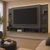 Painel Tv 60' c/Prateleiras de Vidro Nairóbi Multimóveis Grafite