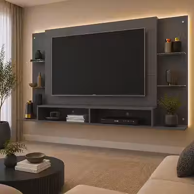 Painel Tv 60' c/Prateleiras de Vidro Nairóbi Multimóveis Grafite