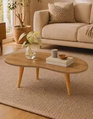 Mesa de Centro Orgânica, MDF com Pés de Madeira Maciça, Design Moderno, 72,5 x 40 x 26,5 cm (Freijó)