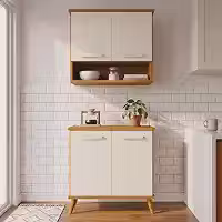 Kit de Cozinha Mavi Balcão + Armário Aéreo Cedro/Off