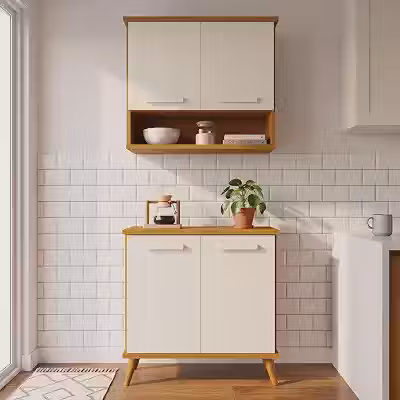 Kit de Cozinha Mavi Balcão + Armário Aéreo Cedro/Off