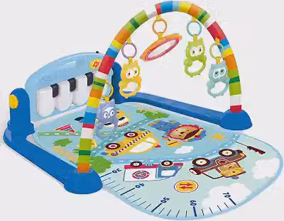 Wakaii Tapete Ginásio Musical Interativo Infantil - Automóveis com Teclado Musical, 4 Mobiles de Coruja, Espelho e Arco Acolchoado para Bebês de 0 a 36 Meses