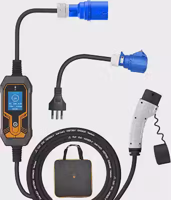 Carregador Portátil EV INTELAR 7KW 32A 1-Fase Tipo 2 IEC62196-2, Ajuste de Corrente 8A-32A, IP65, Cabo 5m, Tomada CEE + Adaptador Schuko, para Veículos Elétricos