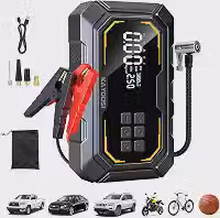 Trailabo Auxiliar de Partida Veicular Portatil 3500A, Compressor Bomba de Ar 150 PSI, 12V Carregador de Bateria para Motores Gasolina 9L o Diésel 7,5L, luz LED, Ideal para Carros, SUVS, Motocicletas