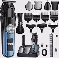 Máquina de Cortar Cabelo Elétrica Profissional 6 em 1 Aparador Barba Corpo Nariz Sem Fio USB Recarregável À Prova D'Água Display LCD