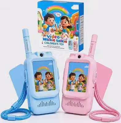 Radio Infantil Walkie Talkie com Vídeo e Tela LCD, 2UNIDADES - Alcance 500m, Modificador de Voz, Cordão Anti-Perda, Brinquedo Interativo para Crianças e Aventuras ao Ar Livre