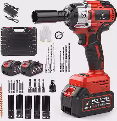 Victool Chave de Impacto Sem Fio 21V 450N·m com Motor Brushless, Velocidade Variável até 2200 RPM, Encaixe 1/2', Luz LED, Kit Completo com 2 Baterias 2000mAh e Acessórios