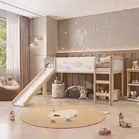 Cama Alta com Escorregador e Lousa Madeira Maciça/mdf Exclusive Casatema Branco/natural