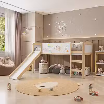 Cama Alta com Escorregador e Lousa Madeira Maciça/mdf Exclusive Casatema Branco/natural