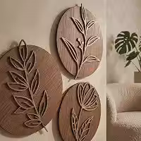 Kit 3 Quadros Decorativos MDF Folhagens Vazadas – Painel de Parede Moderno com Folhas Botânicas para Sala, Quarto, Escritório e Ambientes Internos