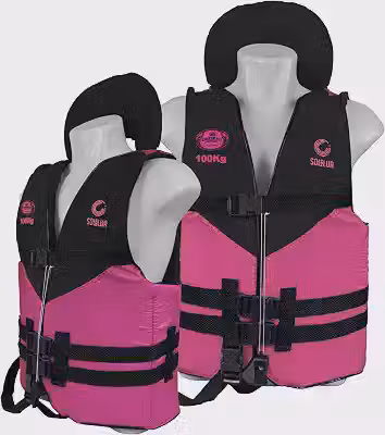 Colete Salva Vidas Boia Pesca Esportivo Rosa de 60 até 100kg Encosto de Cabeça Apito de Emergência
