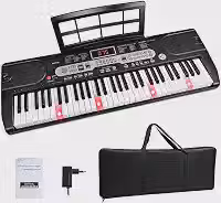 VEDO Teclado Musical, 61 Teclas Retroiluminado Semipesadas, 100 Tons, 100 Ritmos, 10 CançõEs de DemonstraçãO, Adaptação Acordes, com Estante de Partitura e Bolsa, Adequado Para Iniciantes, Preto