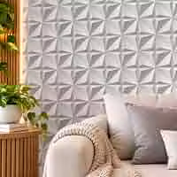Papel de Parede Adesivo 3D Geométrico Branco Cinza Decoração 5m