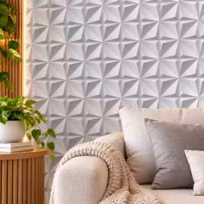 Papel de Parede Adesivo 3D Geométrico Branco Cinza Decoração 5m