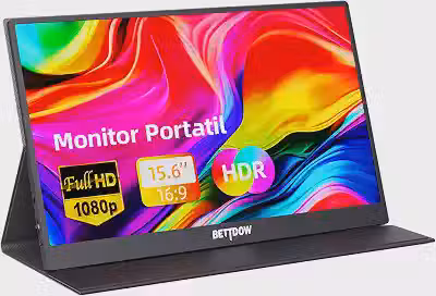 Bettdow Monitor Portatil 15,6'', FHD 1080P Monitor Portátil Conectado Com USB C Dupla/HDMI, IPS Extensor De Tela para Notebook com VESA e Funda Inteligente magnético, Plug and Play
