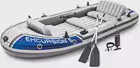 INTEX Excursion 4 Inflatable Boat Set: Includes Deluxe 54in Boat Oars and High-Output Pump Capacity