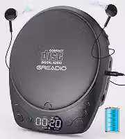 Greadio Leitor de Cd Portátil com Fones de Ouvido, Leitor de Cd Discman Recarregável para Carro E Casa, Pequeno Leitor de Cd Portátil com Função Anti-Pulos de 60 Segundos, Compatível
