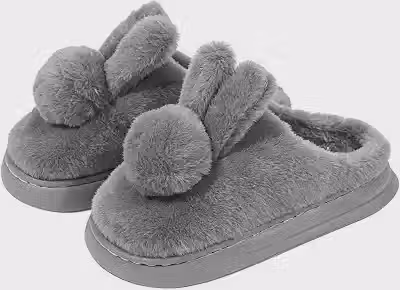 Pantufas Femininas Felpudas, Pantufas de Casa Macias e Quentinhas com Estampa de Coelhinho Fofo.