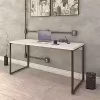 Mesa para Escritório Office Estilo Industrial 1,50m Kuadra, Trevalla, Snow/Est.Preta