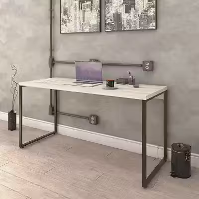 Mesa para Escritório Office Estilo Industrial 1,50m Kuadra, Trevalla, Snow/Est.Preta