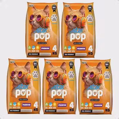 Kit 5 Areia Higiênica Sanitária Star Pop Premium Grãos Médios Para Gatos 4kg Natural Argila