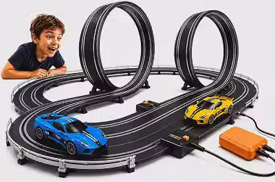 Pista Autorama Elétrica Track Master 3,94m com Duplo Looping, 4 Carrinhos, 2 Controles e Contador de Voltas | Brinquedo de Corrida Infantil