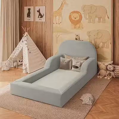 Cama Colchão Montessoriana Infantil Proteção Lateral Balaqui Cor:cinza Claro