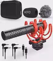Movo X1-Mini microfone espingarda de vídeo para câmera – Supercardioide 3,5 mm/USB-C Microfone analógico/digital para DSLR, iPhone e smartphones Android, computadores – Compatível com Canon EOS,