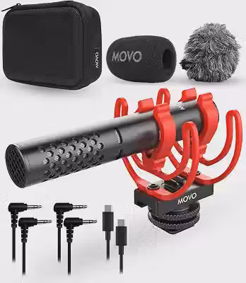 Movo X1-Mini microfone espingarda de vídeo para câmera – Supercardioide 3,5 mm/USB-C Microfone analógico/digital para DSLR, iPhone e smartphones Android, computadores – Compatível com Canon EOS,
