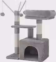 Feandrea Torre para Gato, Árvore com Poste de Sisal e Pelúcia Macia, Arranhador para Gatos com Caverna e Bolas, Cinza Claro, 52 x 33 x 72 cm, BRPCT121W01