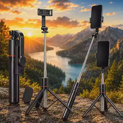Tripé para Celular 1,70m 3 em 1 com Controle Remoto, Altura Ajustável e Rotação 360º - Tripé, Bastão de Selfie e Suporte para Celular - Compatível com Iphone e Android