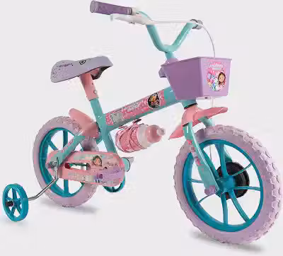 Verden Bicicleta Infantil Casa Magica Da Gabby Aro 12 com cestinha rodinhas de apoio e garrafinha