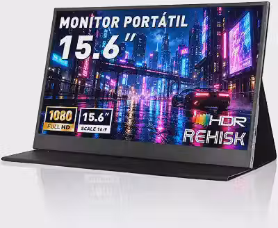 Monitor Portátil 15.6' Full HD 1080P IPS 60Hz, USB-C e Mini HDMI, Tela Extensora com Capa Suporte e Alto-falantes para Notebook, PC, Mac e Consoles