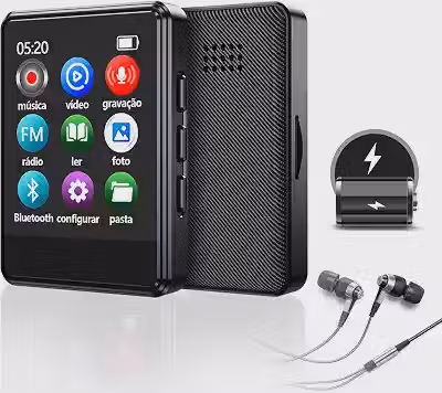 MP3 Player Bluetooth 5.2 MP3 Player Portátil Multifuncional com Tela de Toque, Alto-Falante Embutido, Rádio FM, Gravador de Voz, Suporte para Cartão TF até 128GB