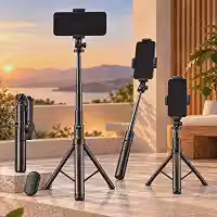 Tripé para Celular 1,70m 3 em 1 com Controle Remoto Bluetooth, Bastão de Selfie e Suporte Ajustável com Rotação 360° para Fotos, Vídeos, Lives e Gravações