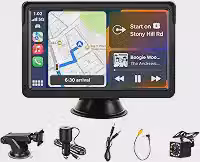Central Multimídia Portátil 7 HD CarPlay Sem Fio Android Auto GPS Câmera Ré