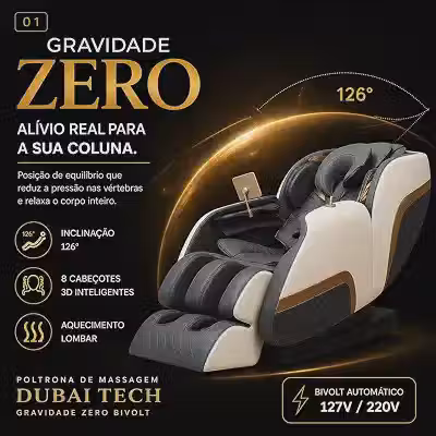 Poltrona de Massagem Dubai Tech Gravidade Zero: Moderno, Couro Sintético, Cinza, Cadeira de Massagem, Relaxar, Massagem, Aquecimento, Espuma, Plástico