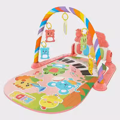 Tapete Infantil de Atividades Sensorial para Bebê Interativo com 5 Móbiles e Piano Musical com Som e Luzes (Rosa)