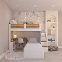 Beliche Star Office Infantil/Juvenil Multifuncional com Escrivaninha Casatema Branco/amadeirado Freijó