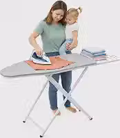 Mesa de Passar Roupa Suprema Dobrável com Porta-Ferro, Altura Ajustável e Estrutura Reforçada, Tábua de Passar Roupa Extra Grande Preto/Chumbo Metalizado Suprema Extra
